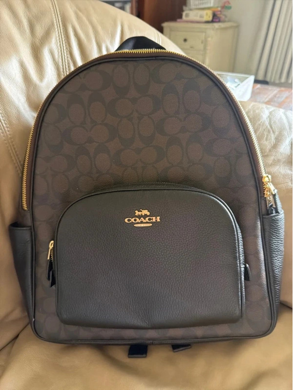 Coach Large Court Backpack 6495 – Signature Canvas Brown & Black